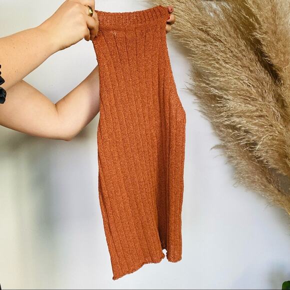 NEW VESTIQUE Rust Orange Brown High Cut Neck Ribbed 90s Sweater Tank Top Shirt S - Picture 5 of 10